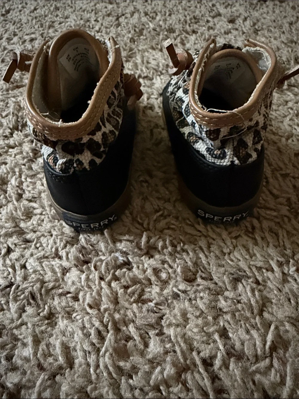 Sperry - Girls Black & Leopard Print Duck Boots